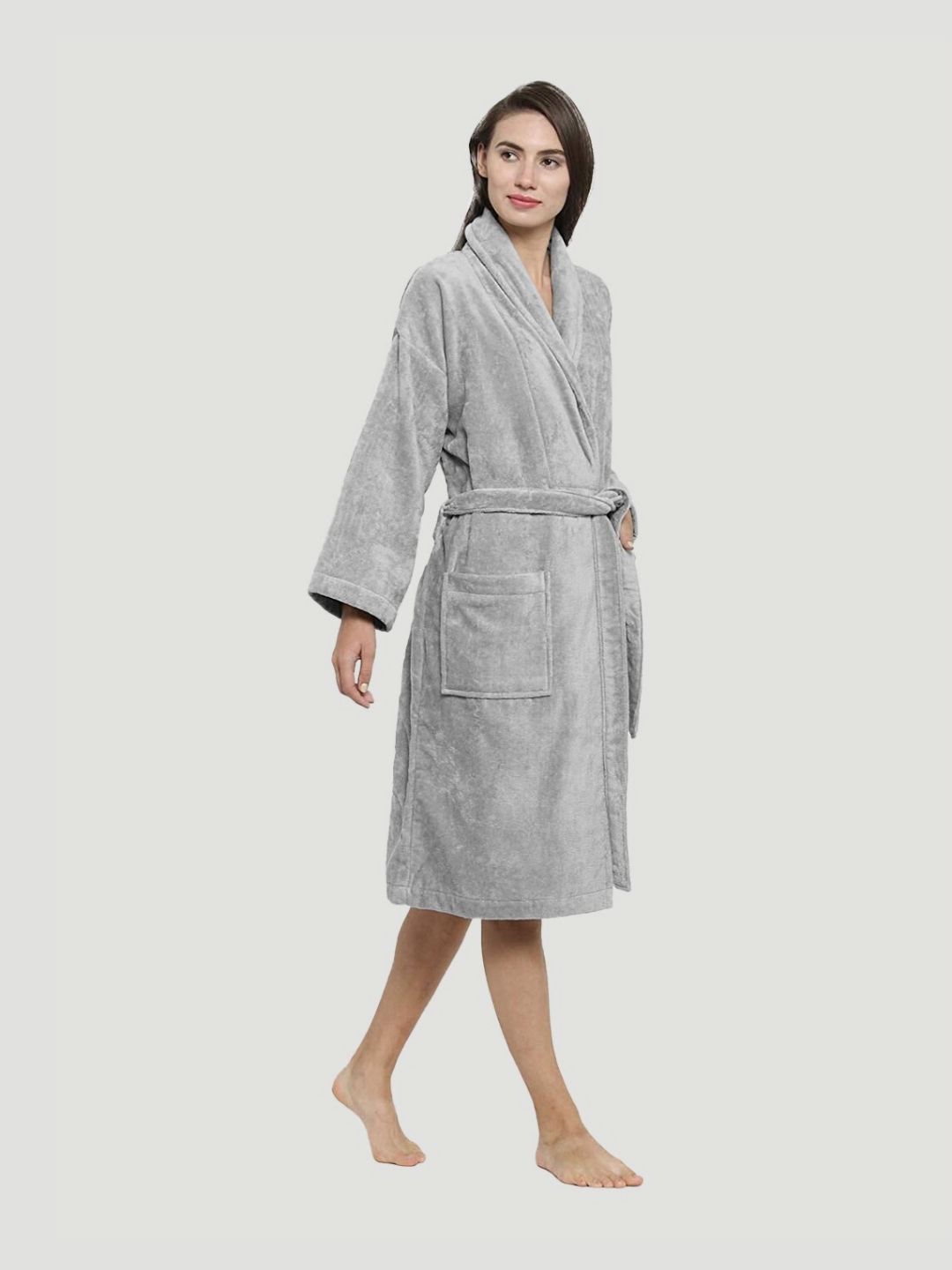 MYTRIDENT Grey Pure Cotton Soft & Comfortable Bathrobe-image-25