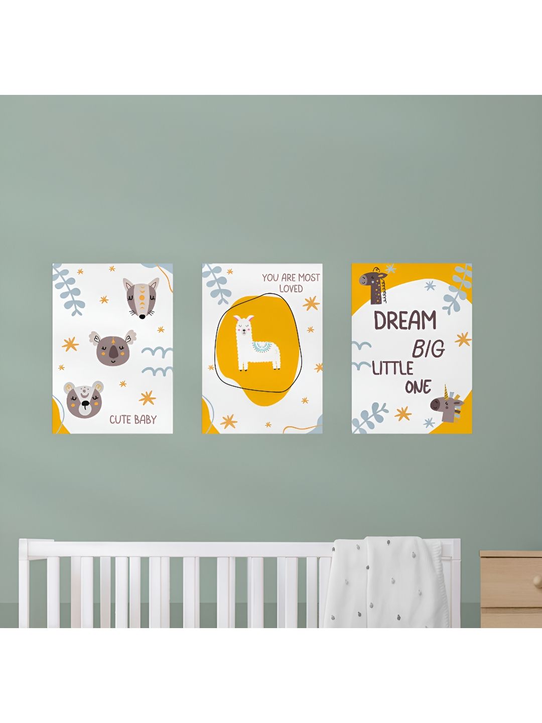 SPECIAL YOU  3-Pcs White and Yellow Pastel Posters Kids Room Wall Decoration
