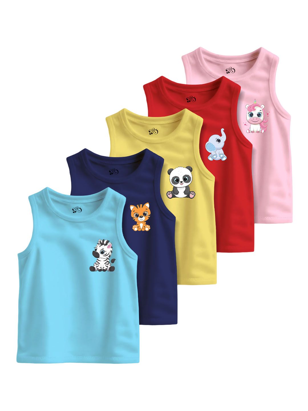 x2o Kids Pack Of 5 Printed Cotton Basic Vests-image-1