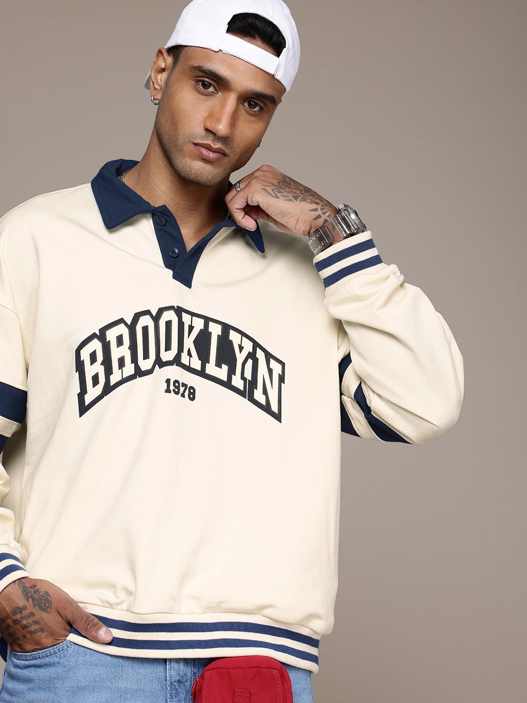 Roadster The Roadster Life Co. Oversized Fit Typography Printed Pullover Sweatshirt