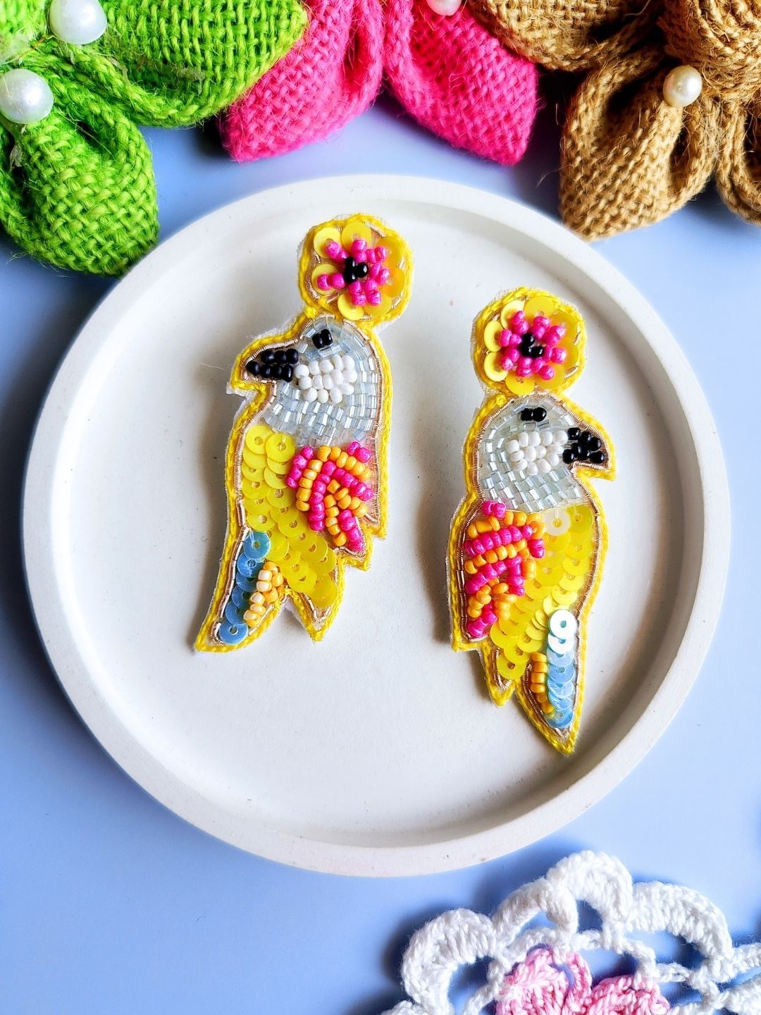 Sangria Gold-Toned & Yellow Beads Beaded Bird Shaped Drop Earrings-image-41