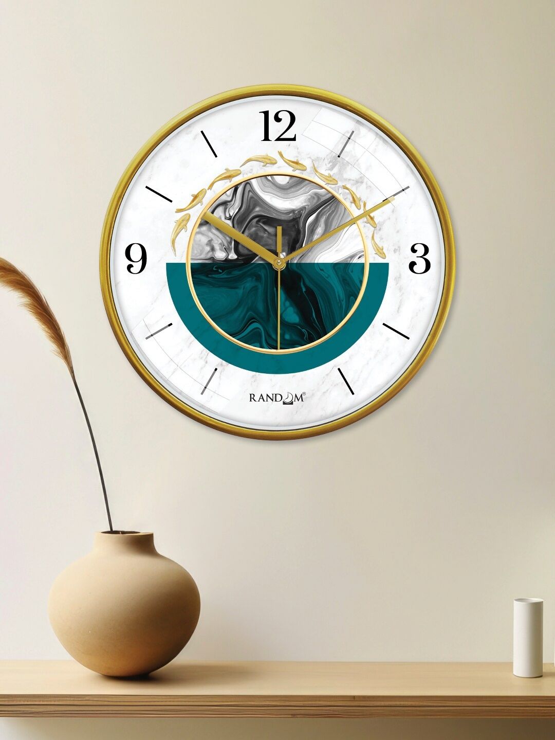 RANDOM Gold-Toned & White Printed Contemporary Wall Clock-picture-53