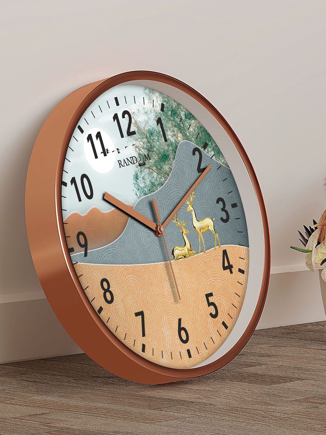 RANDOM Grey & Brown Colourblocked Contemporary Wall Clock-image-19