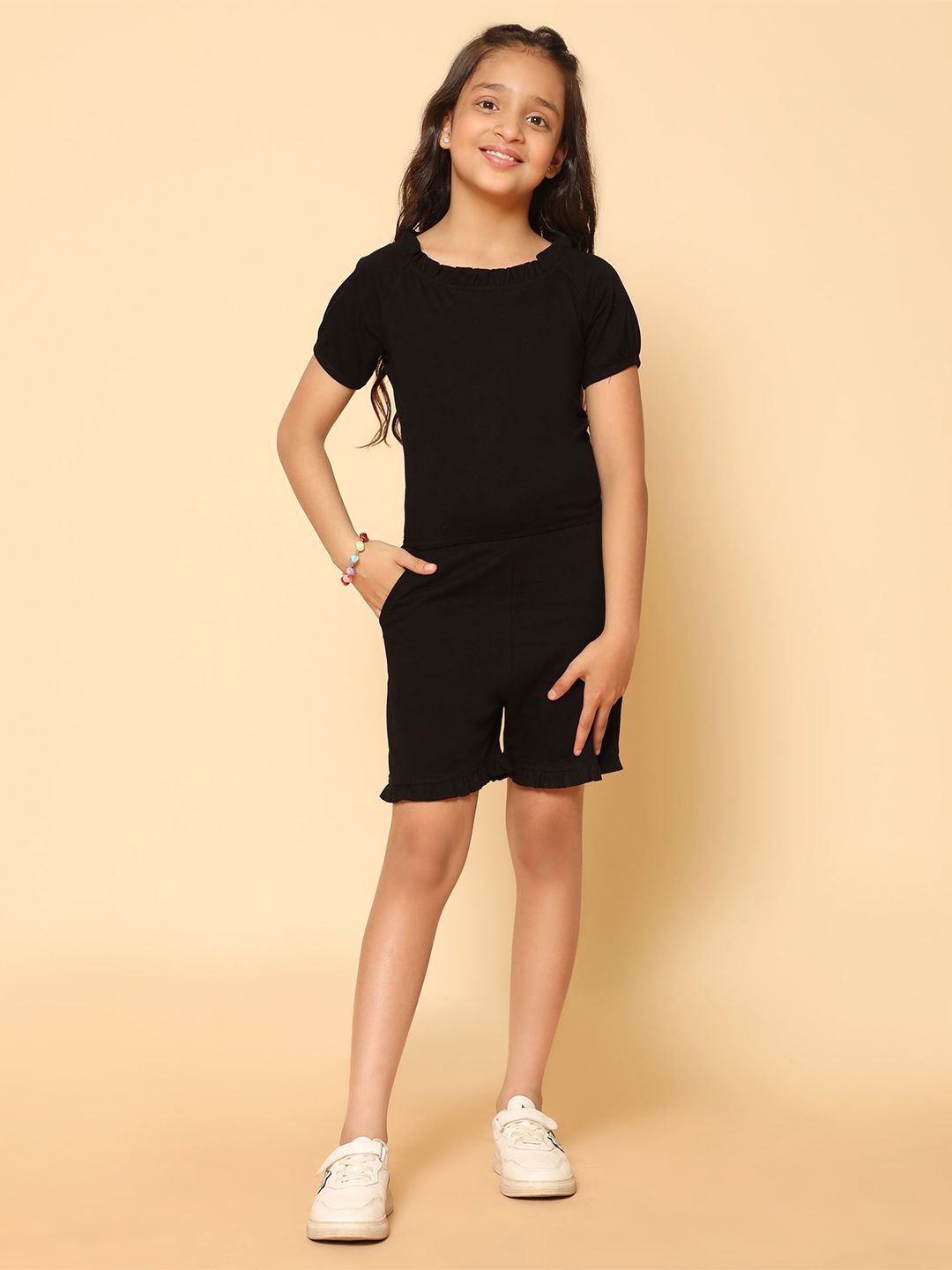 Kids Cave Girls Round Neck Jumpsuit With Ruffles-picture-19