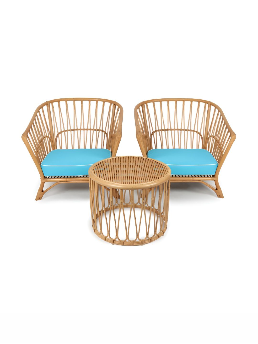 HABERE INDIA Beige & Blue Rattan Garden Chair Table Set-picture-13