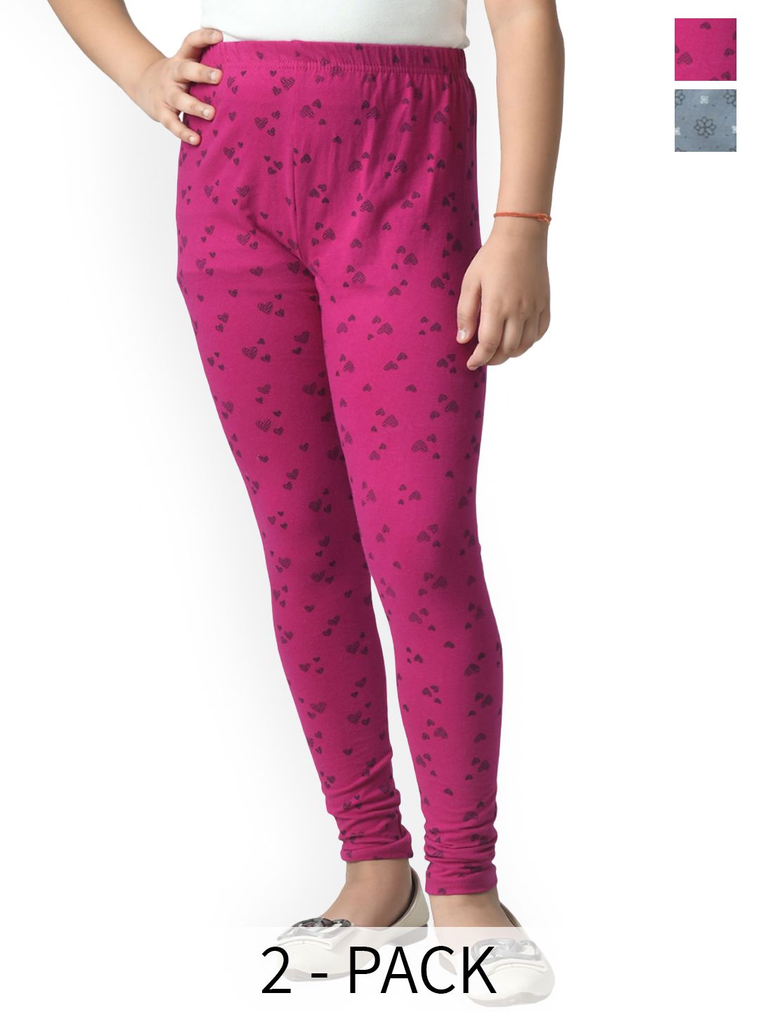 BAESD Girls Pack Of 2 Printed Pure Cotton Churidar Length Leggings-picture-24