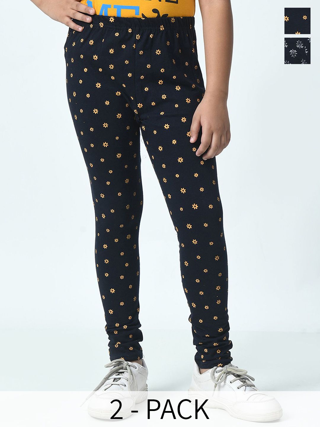 BAESD Girls Pack Of 2 Printed Pure Cotton Churidar Length Leggings-picture-22