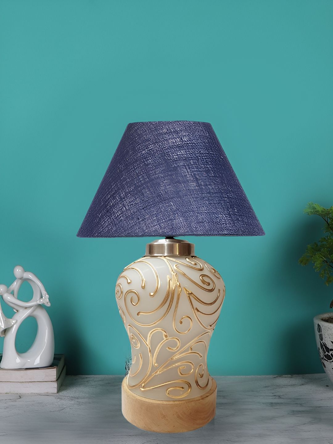 Devansh Blue Glass Traditional Frusturical Shaped Table Lamp-image-49