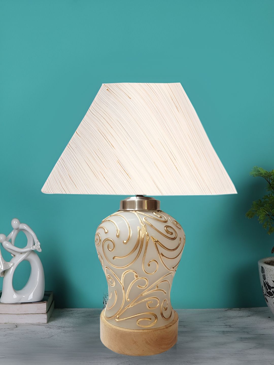 Devansh Off White Glass Traditional Frusturical Shaped Table Lamp-image-36