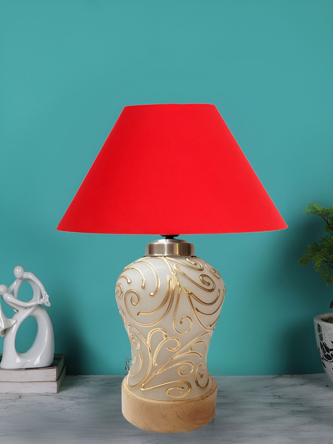 Devansh Red Glass Traditional Frusturical Shaped Table Lamp-image-19
