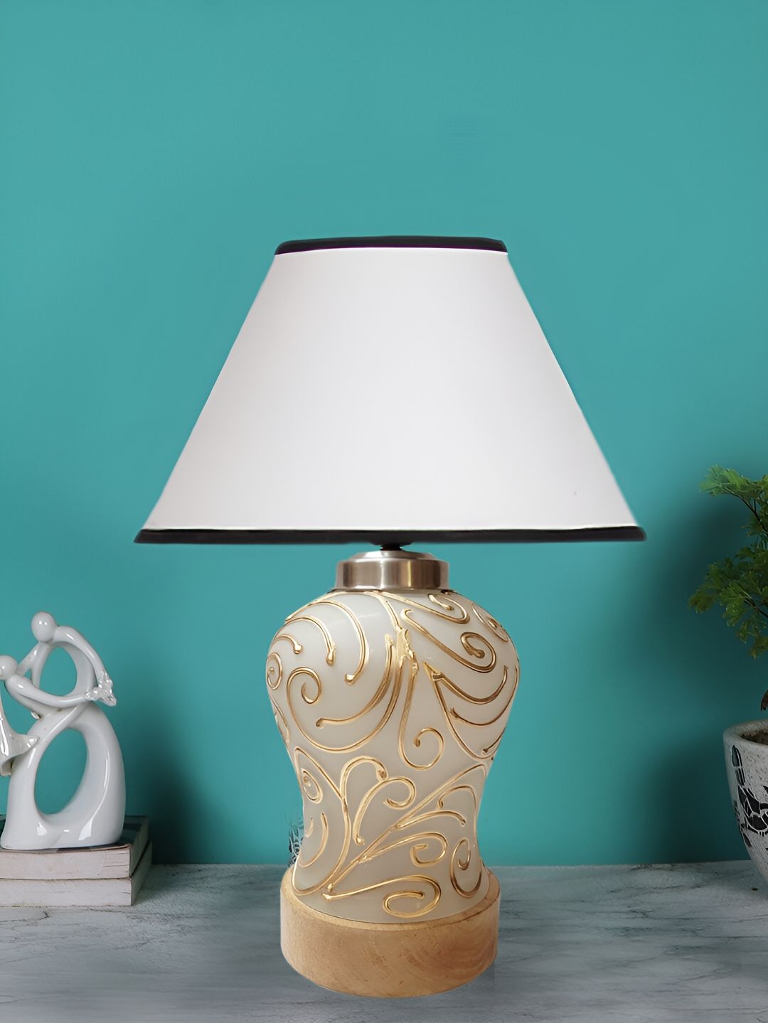 Devansh White Glass Traditional Frusturical Shaped Table Lamp-image-4
