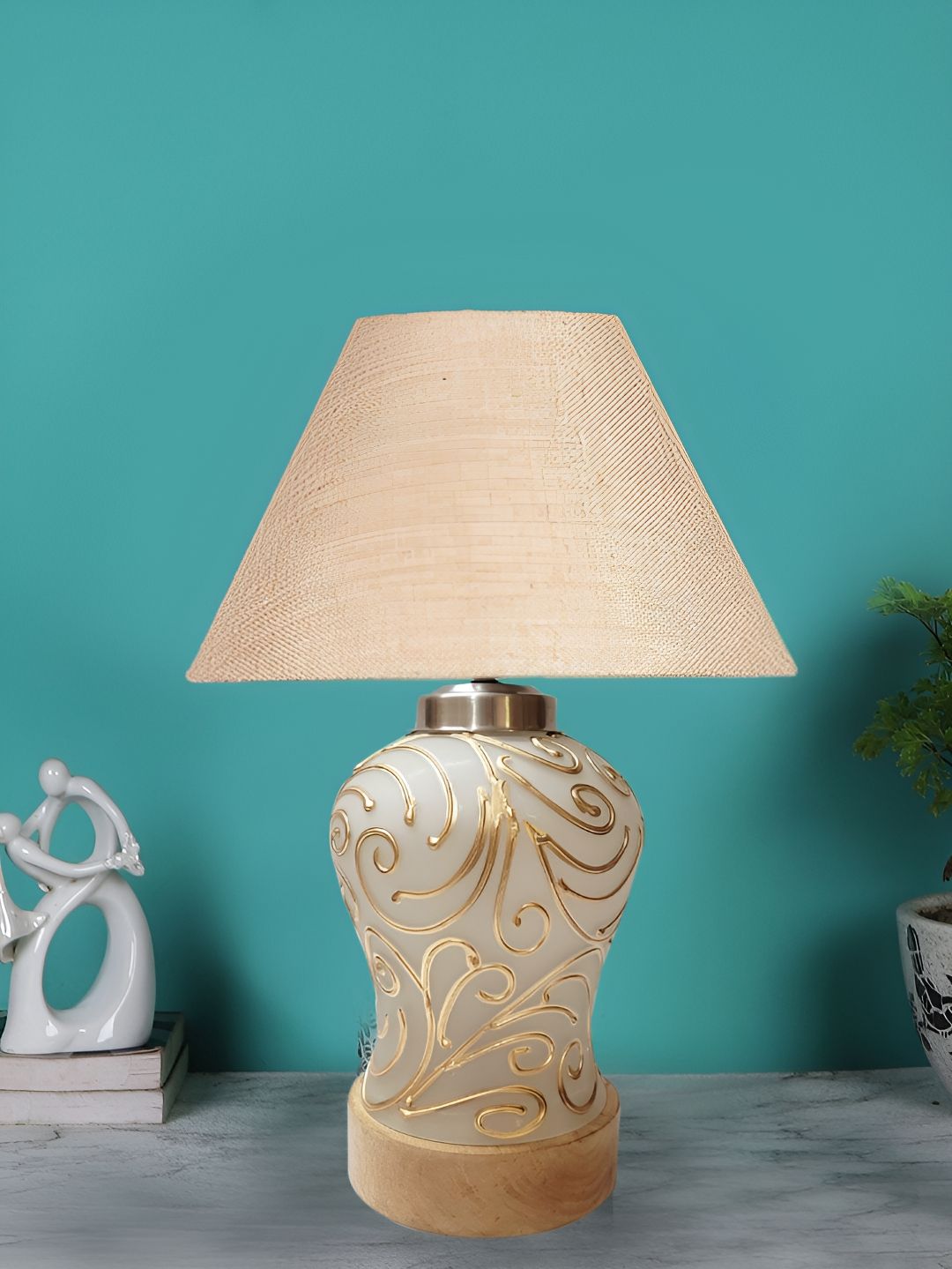 Devansh Beige Glass Traditional Frusturical Shaped Table Lamp-image-33