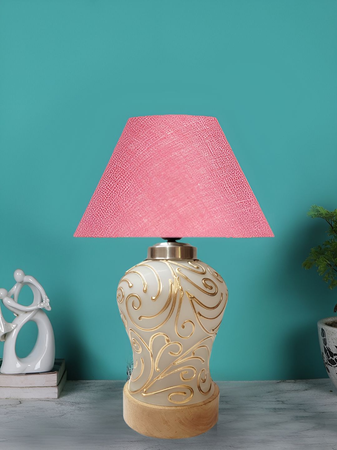 Devansh Pink Glass Traditional Frusturical Shaped Table Lamp-image-4