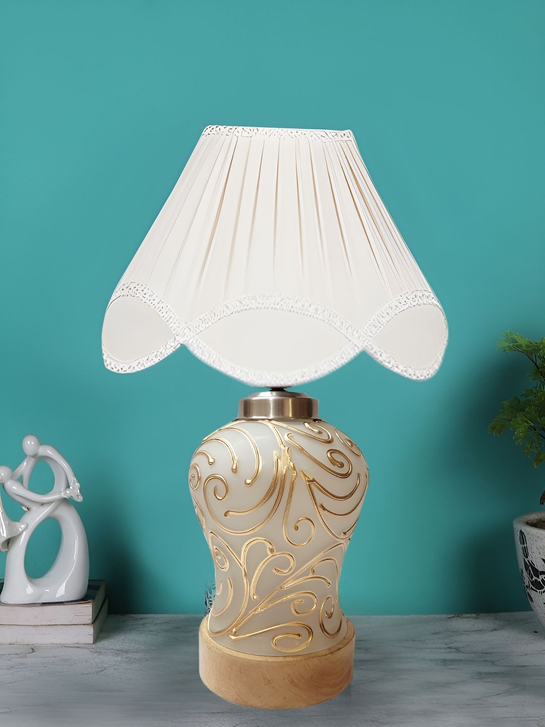 Devansh Off White Textured Glass Traditional Frusturical Shaped Table Lamp-image-37