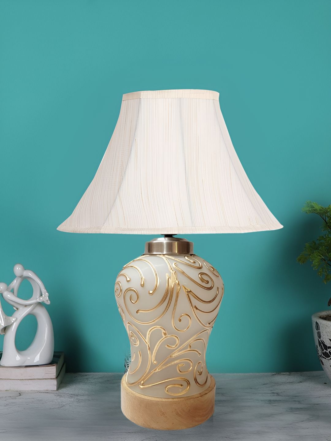 Devansh Off White Glass Traditional Frusturical Shaped Table Lamp-image-38