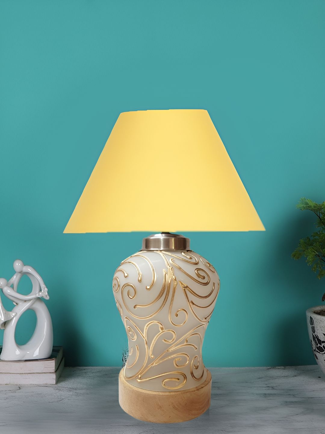 Devansh Yellow Glass Traditional Frusturical Shaped Table Lamp-picture-30