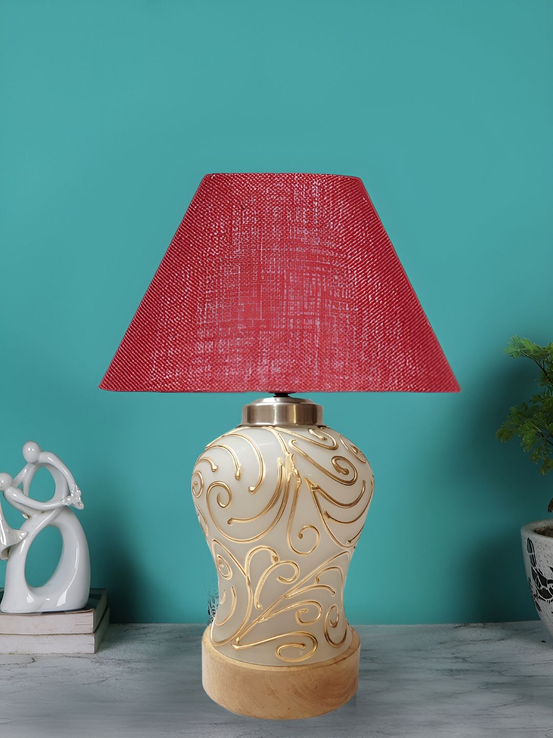 Devansh Maroon Glass Traditional Frusturical Shaped Table Lamp-picture-18