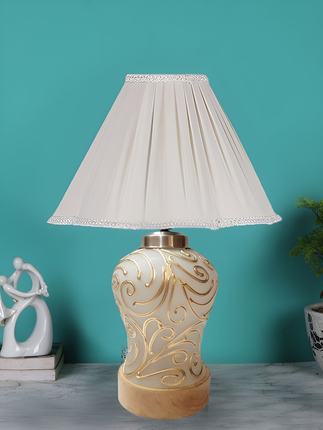 Devansh Off White Textured Glass Traditional Frusturical Shaped Table Lamp-image-42