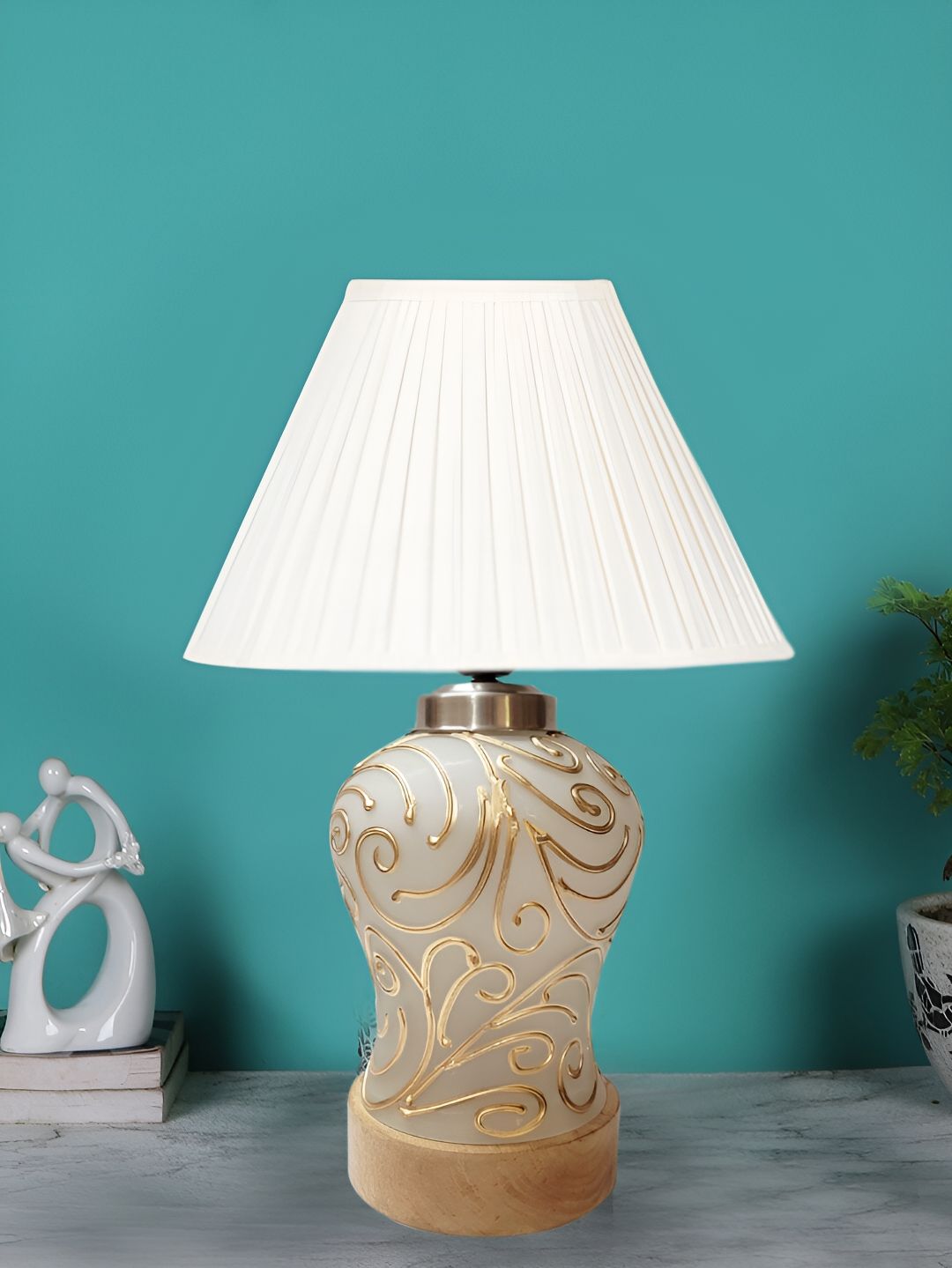 Devansh Off White Textured Glass Traditional Frusturical Shaped Table Lamp-image-41