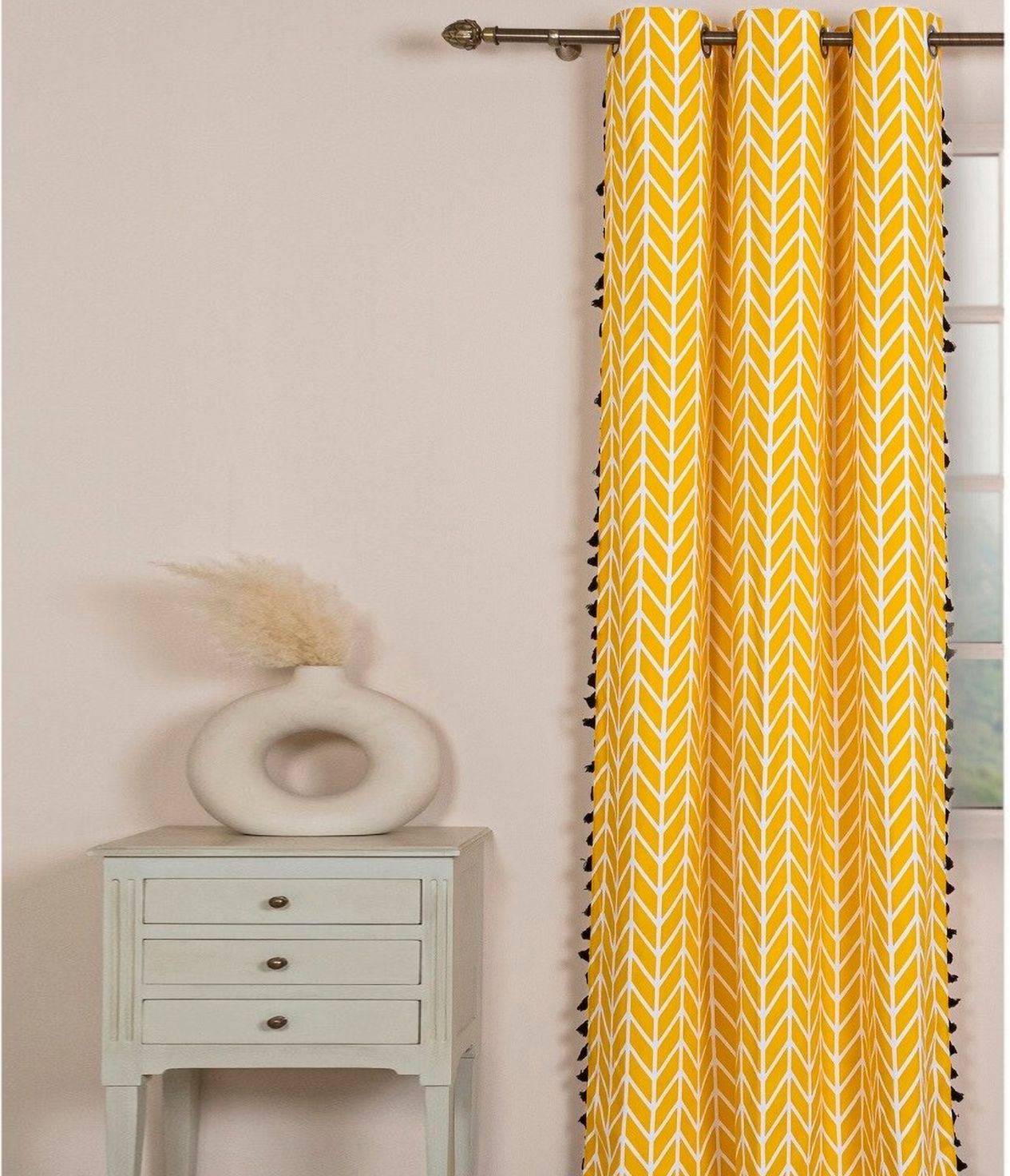 HOMEMONDE Yellow & White Geometric Room Darkening Window Curtain-picture-17