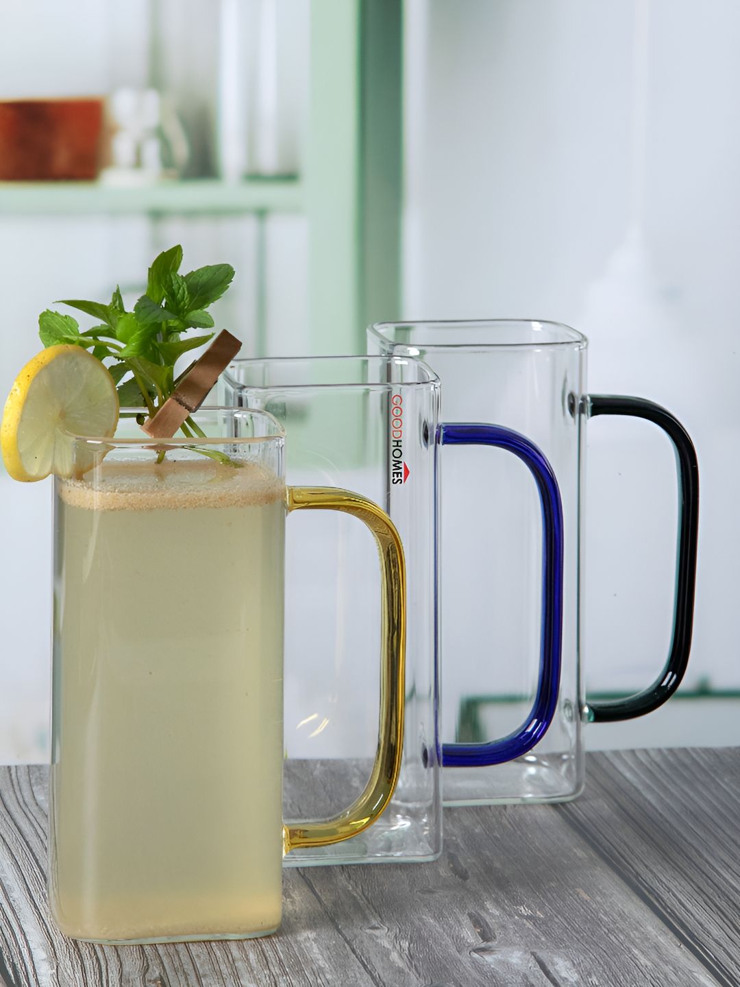 Aura Transparent 3 Pieces Glass Glossy Mugs 400 ml Each