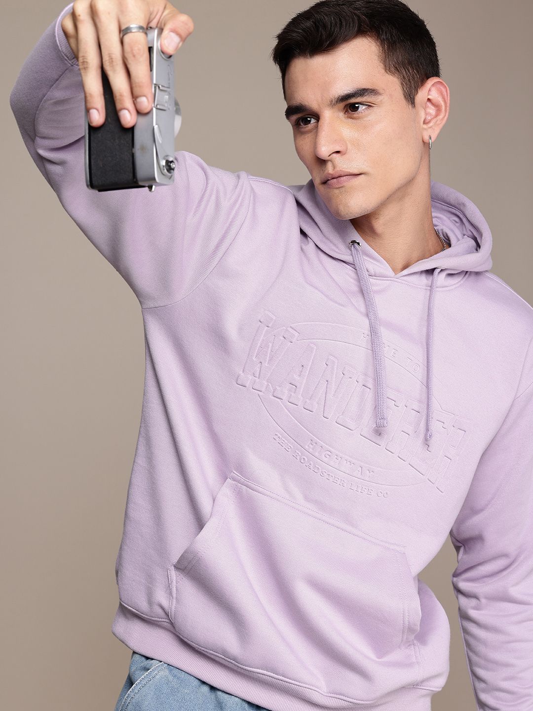 The Roadster Life Co. Relaxed Fit Embossed Effect Hooded Sweatshirt-image-5