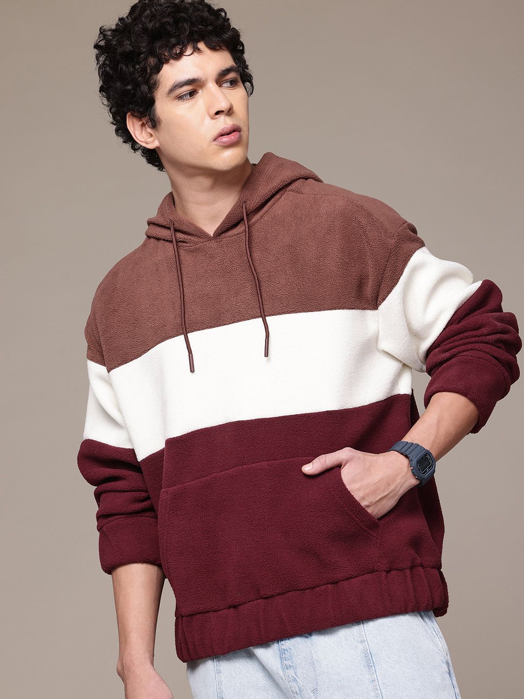 Roadster The Lifestyle Co Colourblocked Hooded Sweatshirt-picture-33