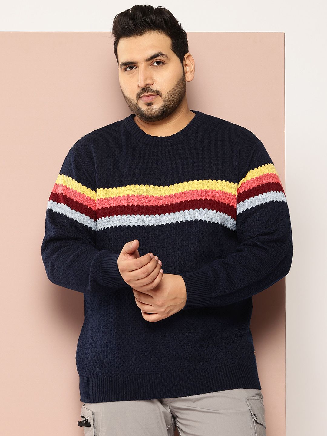 Sztori Plus Size Striped Acrylic Pullover-picture-22
