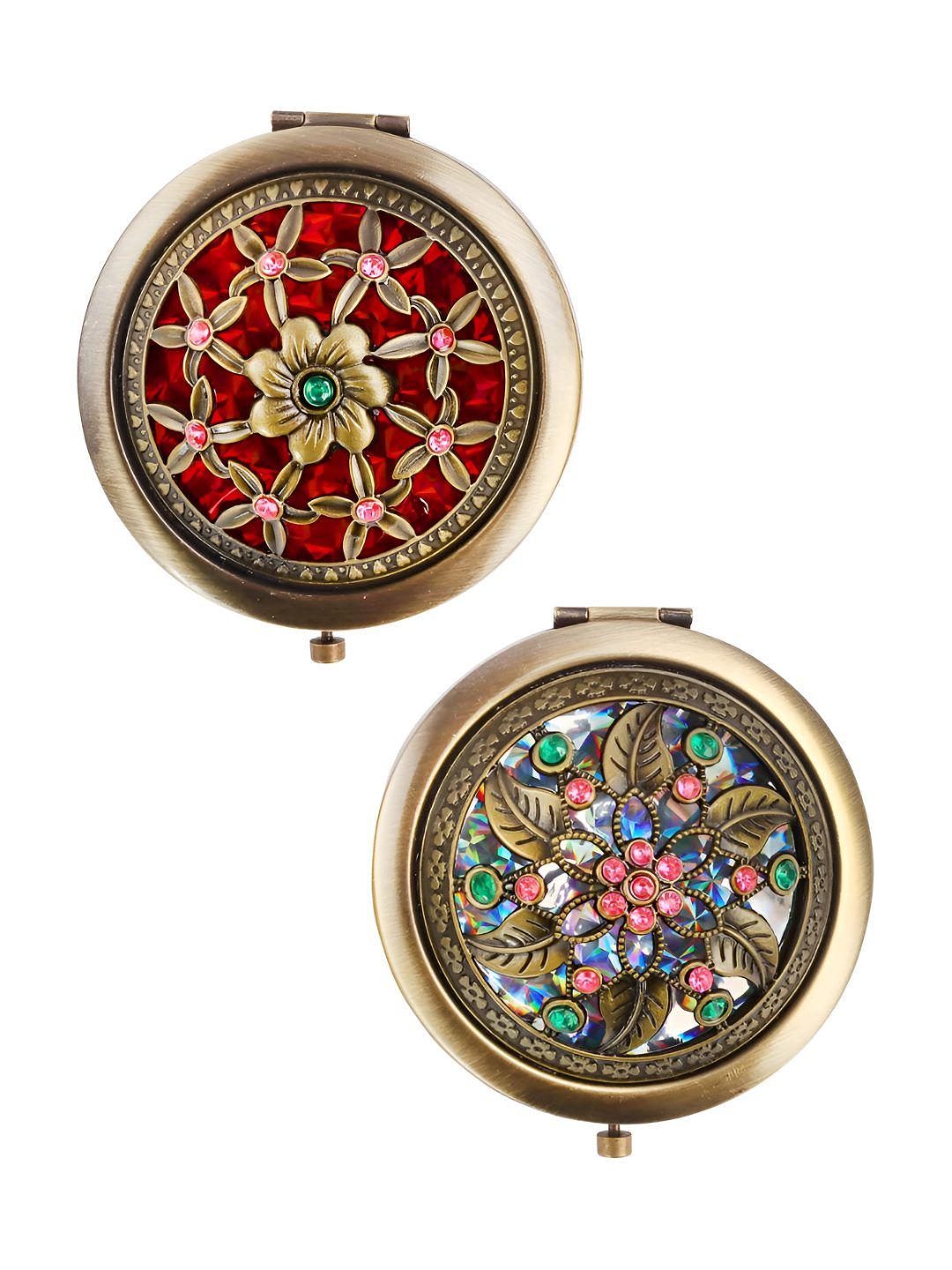 P-Plus International Copper Toned & Red Floral Pattern Pocket Mirror-image-48