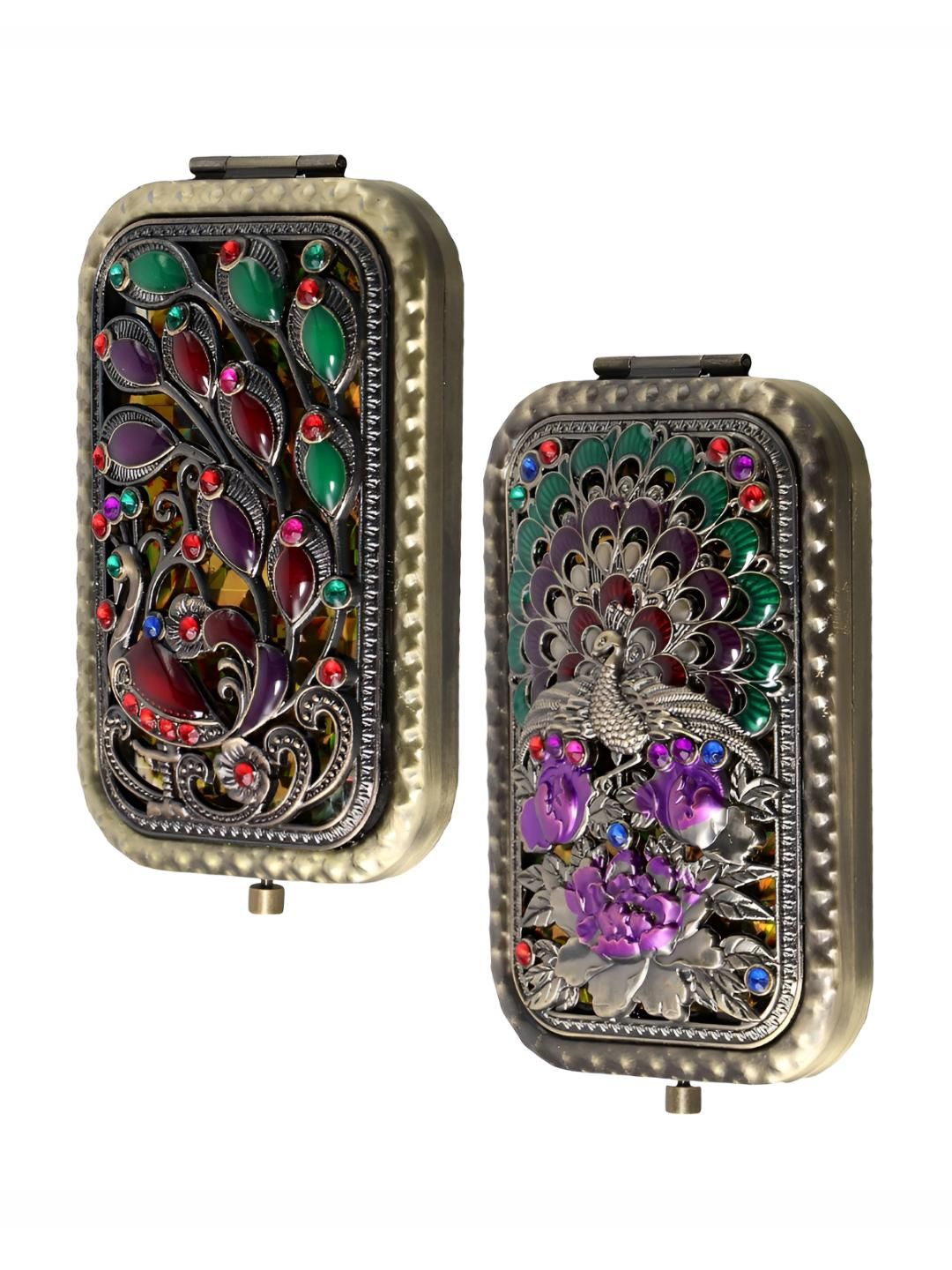 P-Plus International Copper Toned & Red 2 Pieces Textured Pocket Mirrors-image-26