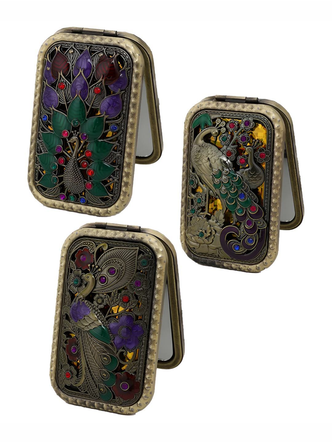 P-Plus International Copper Toned 3 Pieces Printed Foldable Pocket Mirror-picture-56