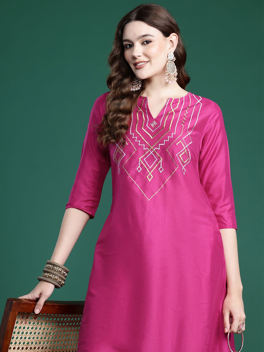 Sangria Yoke Embroidered Kurta Set