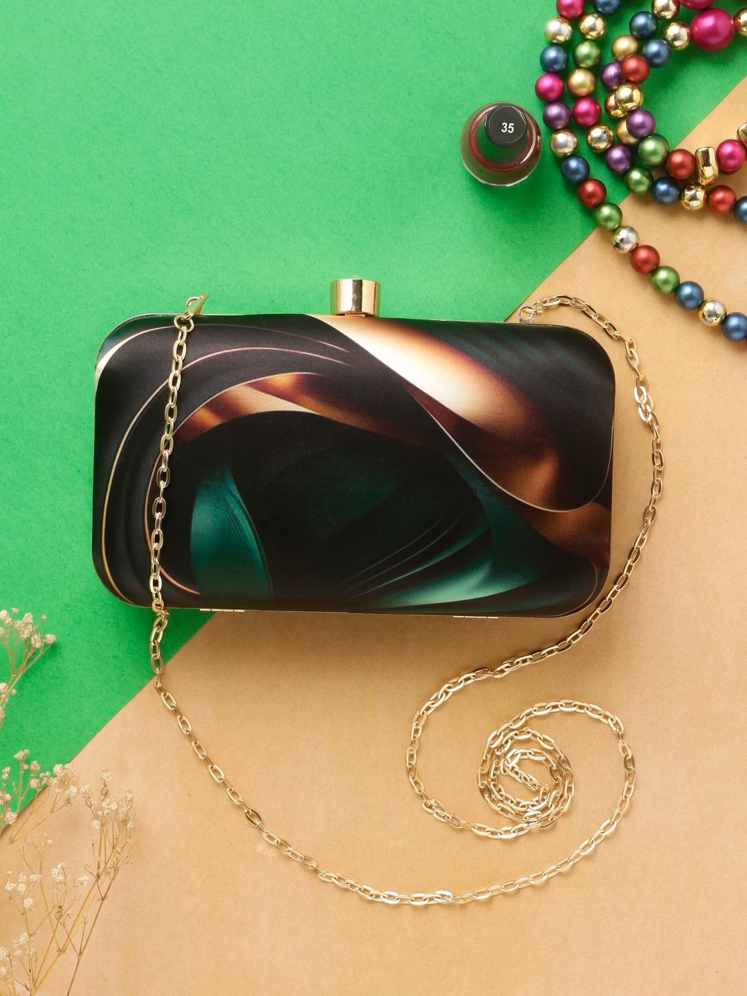Sangria Black Abstract Printed Box Clutch-picture-39