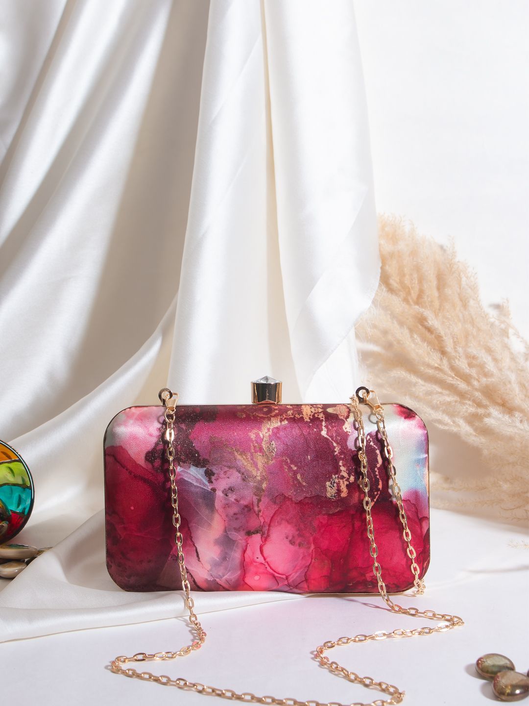 Sangria Printed Box Clutch With Shoulder Strap-image-43
