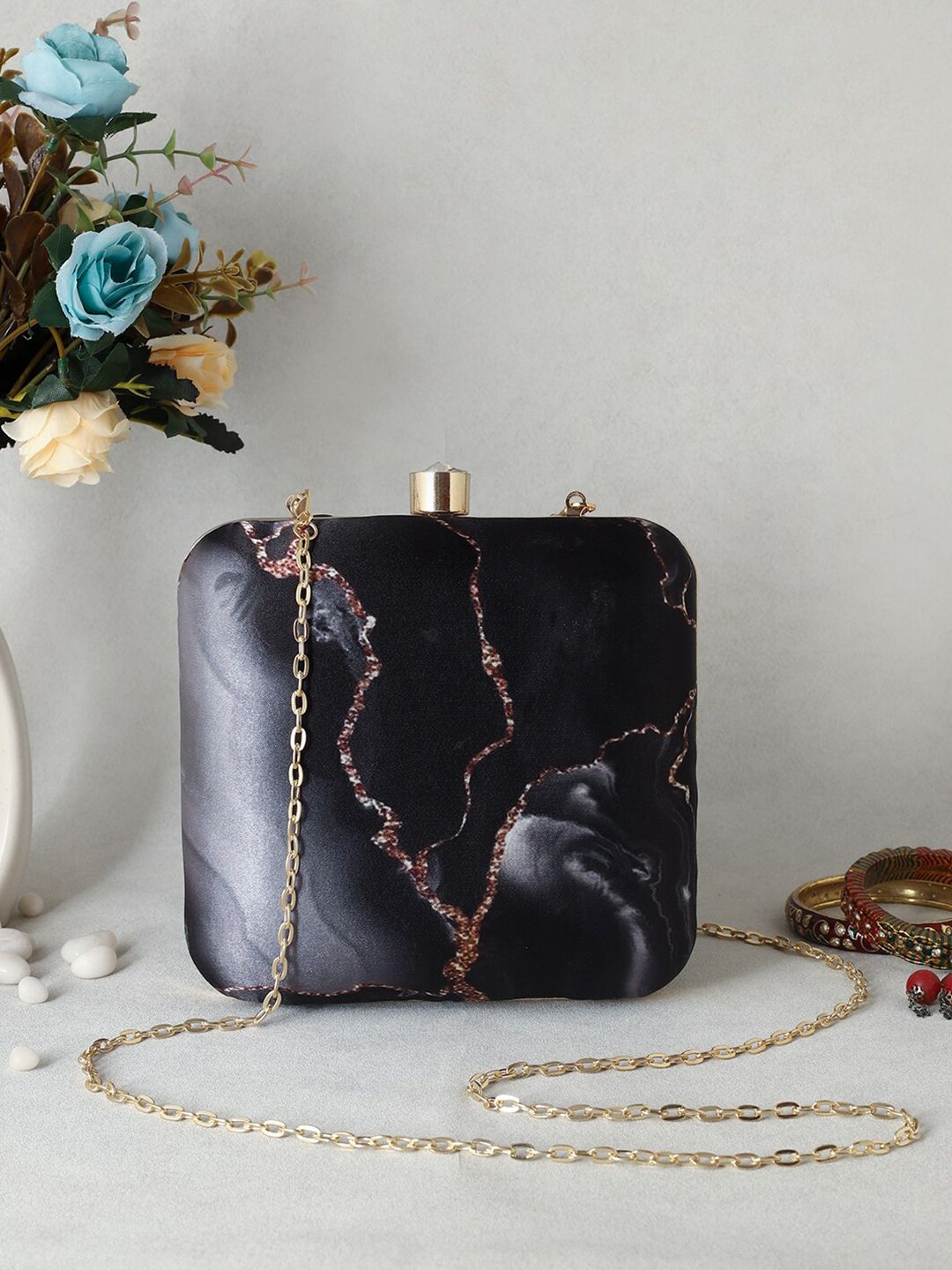 Sangria Printed Box Clutch With Shoulder Strap-image-25