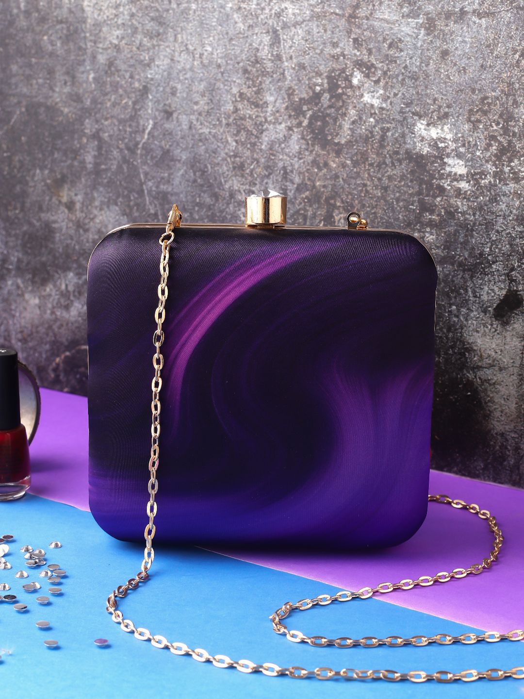 Sangria Printed Box Clutch With Shoulder Strap-picture-28