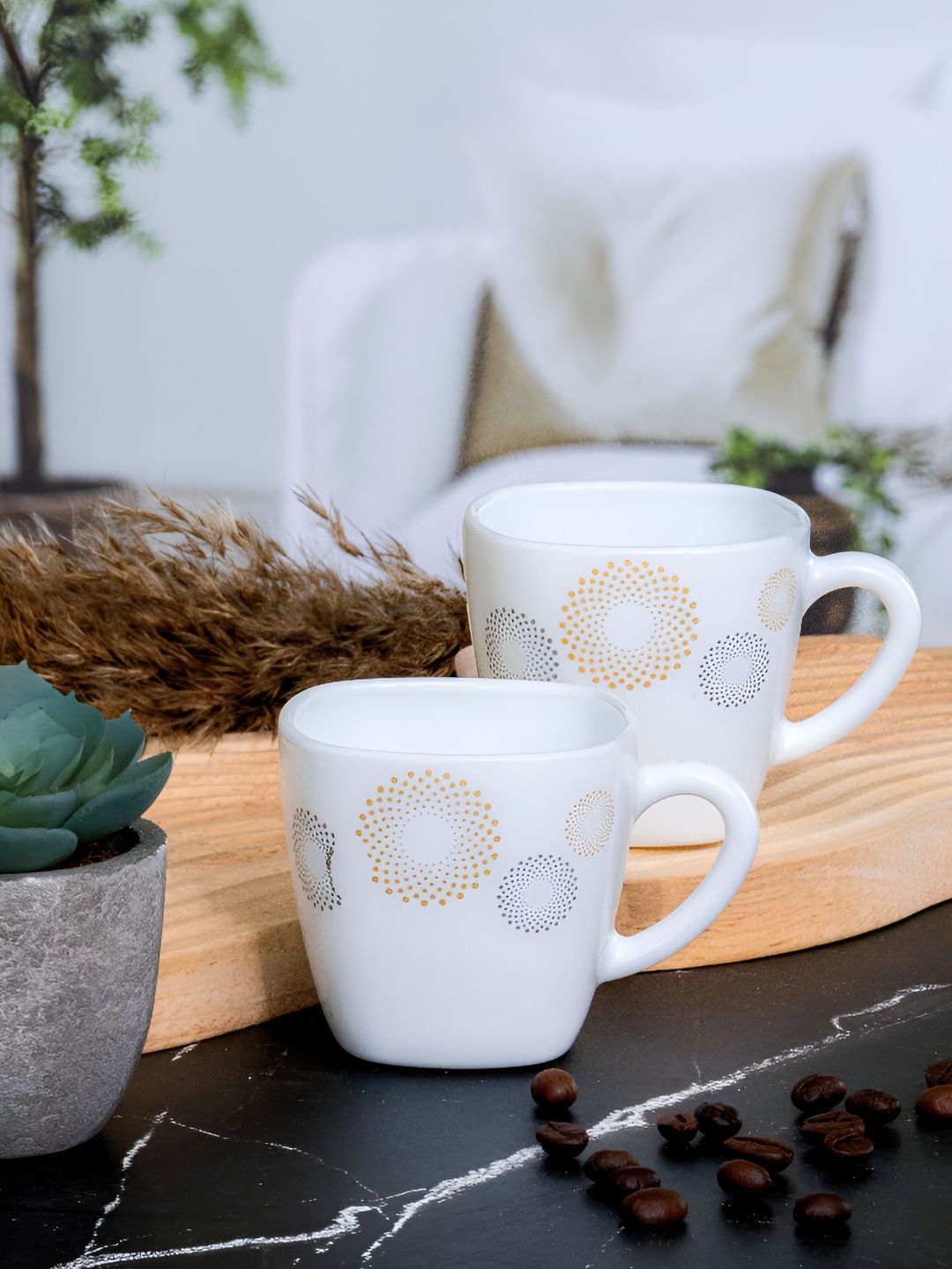 Cello White & Blue 6Pcs Printed Opalware Glossy Cups 100ml Each-picture-32