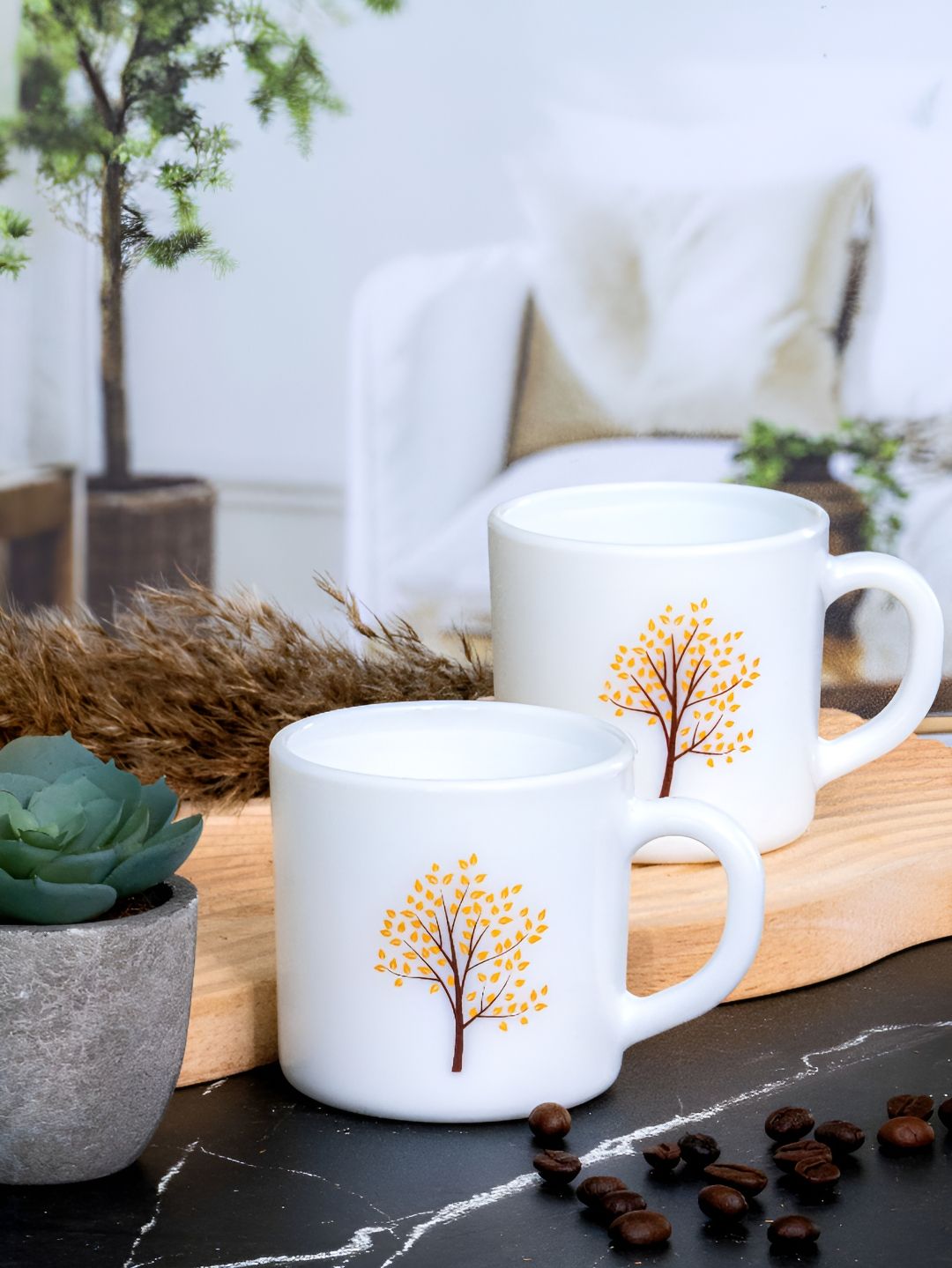 Cello White & Yellow Floral Printed Glossy Opal 6pcs Tea/Coffee Cup Set-image-34