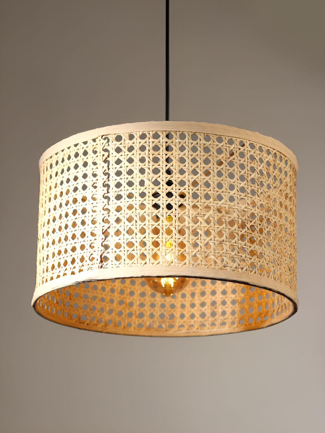 HABERE INDIA Beige Textured Wooden Ceiling Lamp-image-31