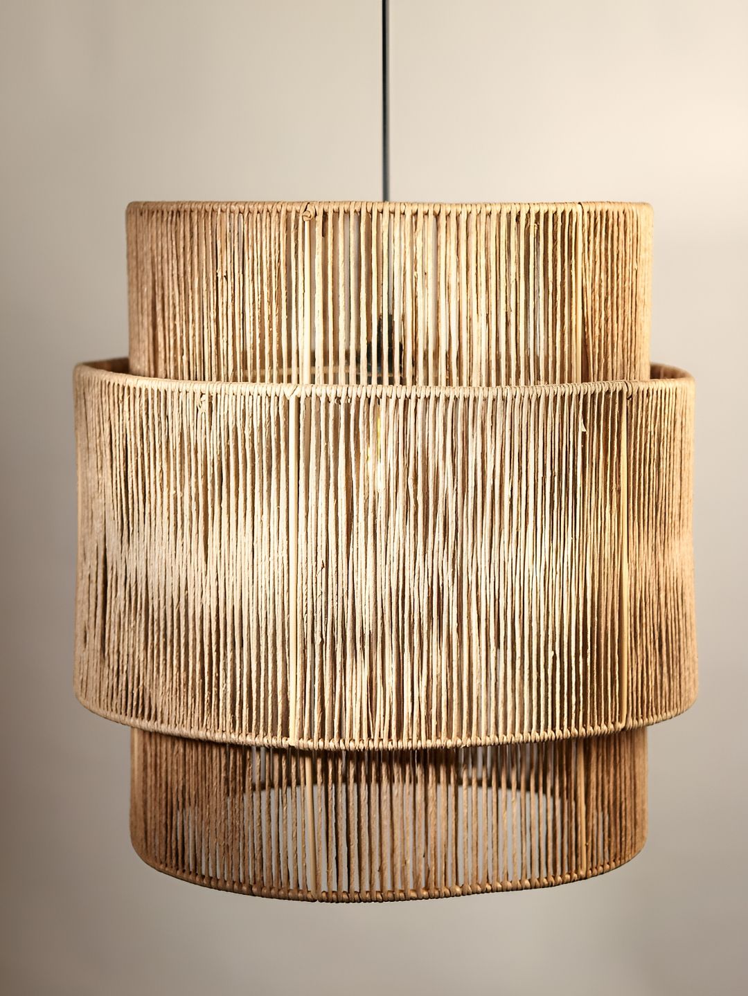 HABERE INDIA Beige Textured Wooden Ceiling Lamp-picture-37