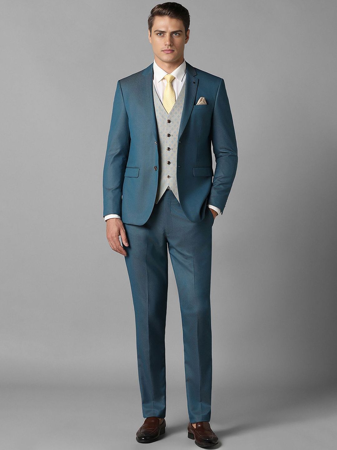Louis Philippe Self-Design Single-Breasted Slim-Fit Three-Piece Suit