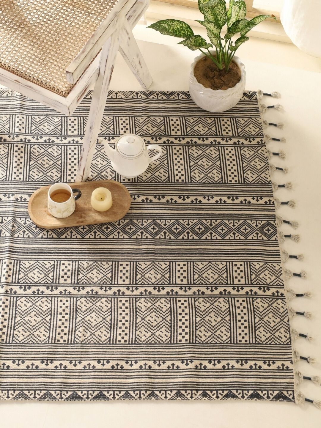 Peepul Tree Black Ethnic Motifs Cotton Carpet-image-36