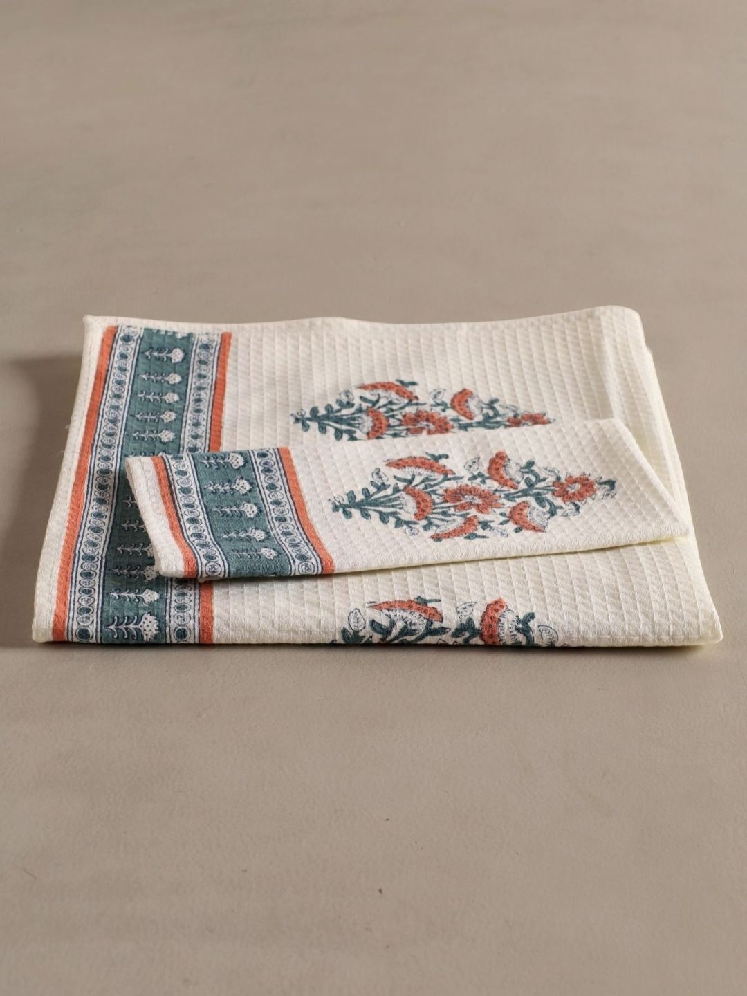Peepul Tree Off White 2 Piecs Printed Cotton 300 GSM Towel Set-image-29