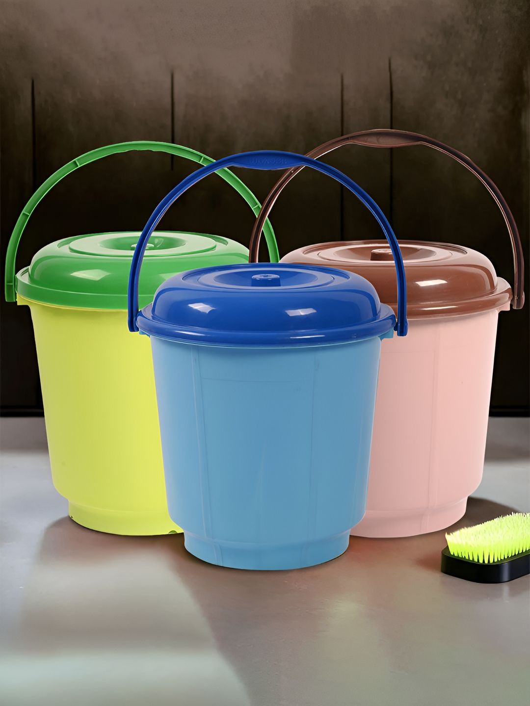 Kuber Industries Green & Brown 3 Pieces Buckets With Lids 18 L Each-picture-39