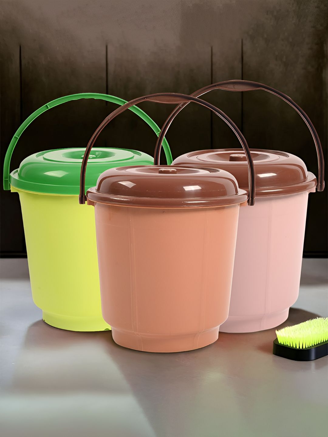 Kuber Industries Green & Peach 3Pcs Buckets With Lids 18ltr-picture-12
