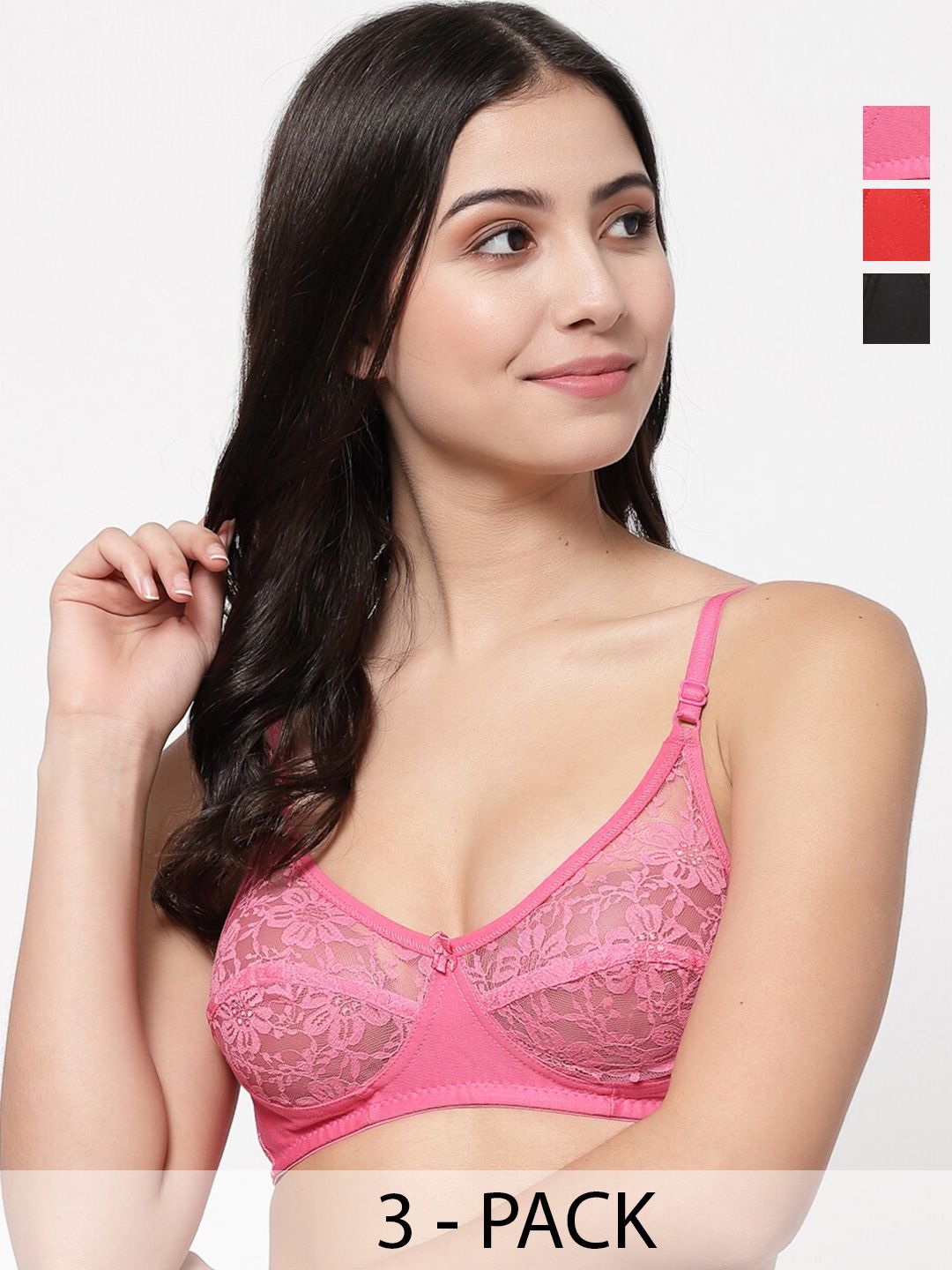Docare Pack Of 3 Full Coverage Non Padded Cut and Sew Bralette Bra With All Day Comfort