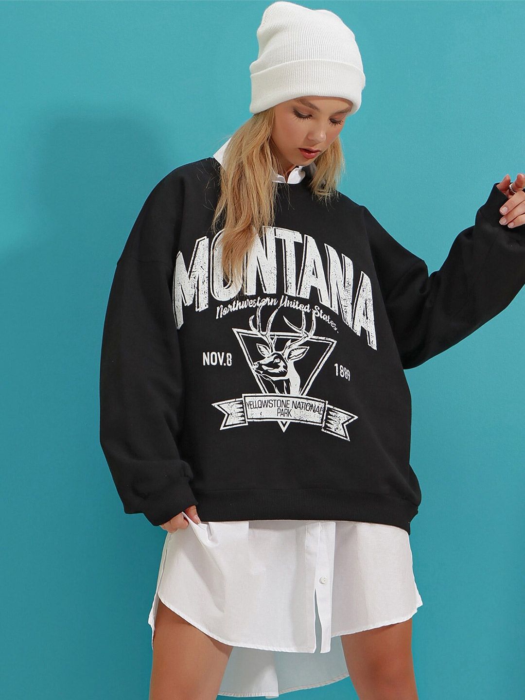 Trend Alacati stili Typography Printed Pullover Sweatshirt-picture-18