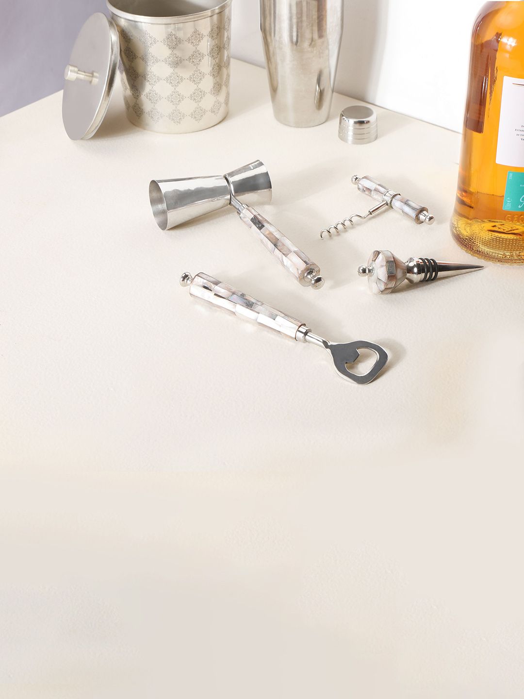 THE HOME CO. Brown 5-Pieces Mother Of Pearl Barware Tool Set-picture-29