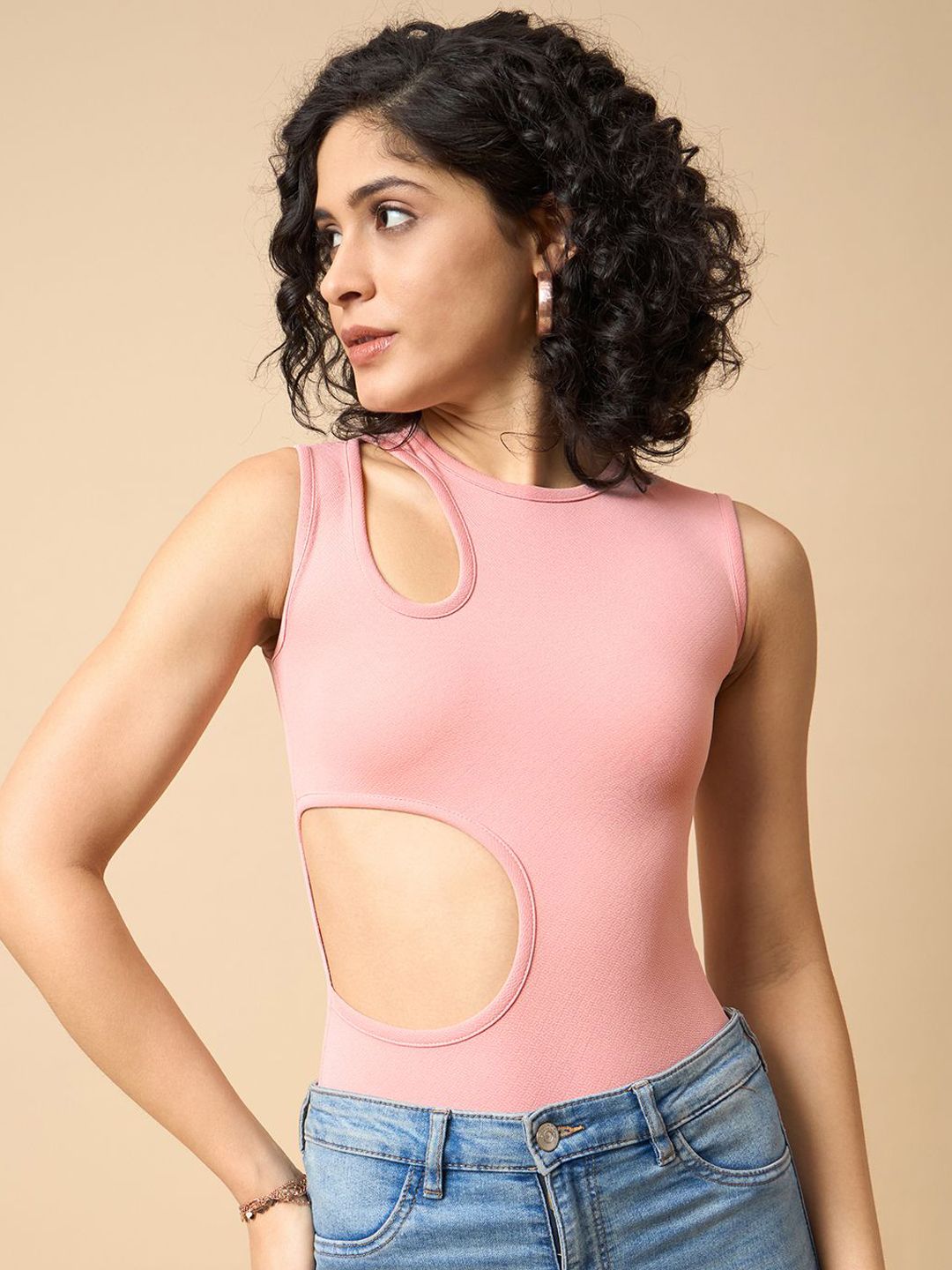 COLOR CAPITAL Round Neck Cut Out Detail Bodysuit-picture-34