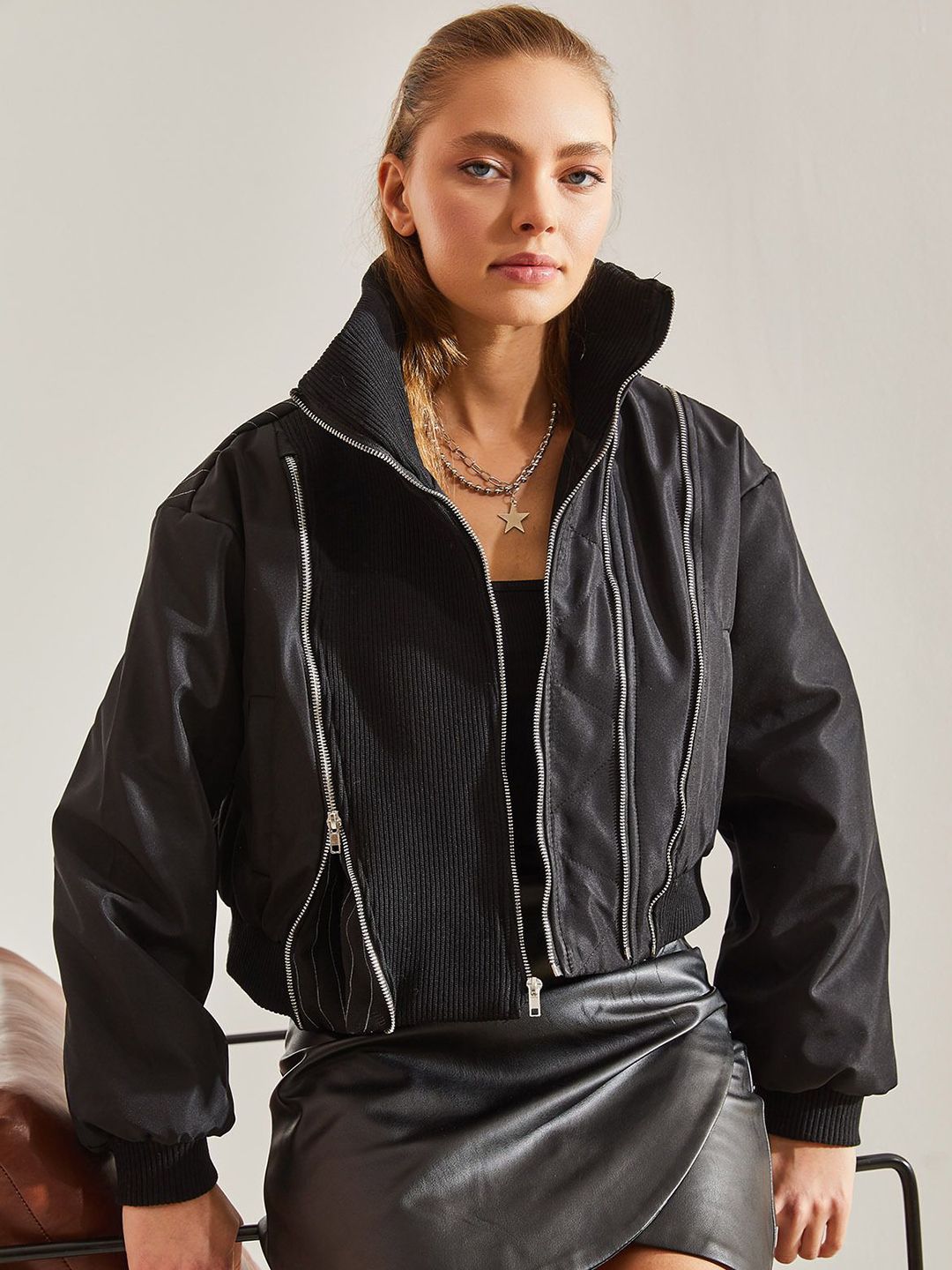 BIANCO LUCCI Mock Collar Open Front Jacket-image-38